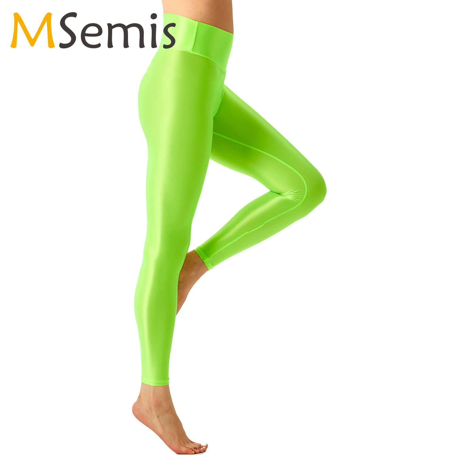 Pilates Yoga Legging - Legging balet wanita mengkilap pinggang elastis