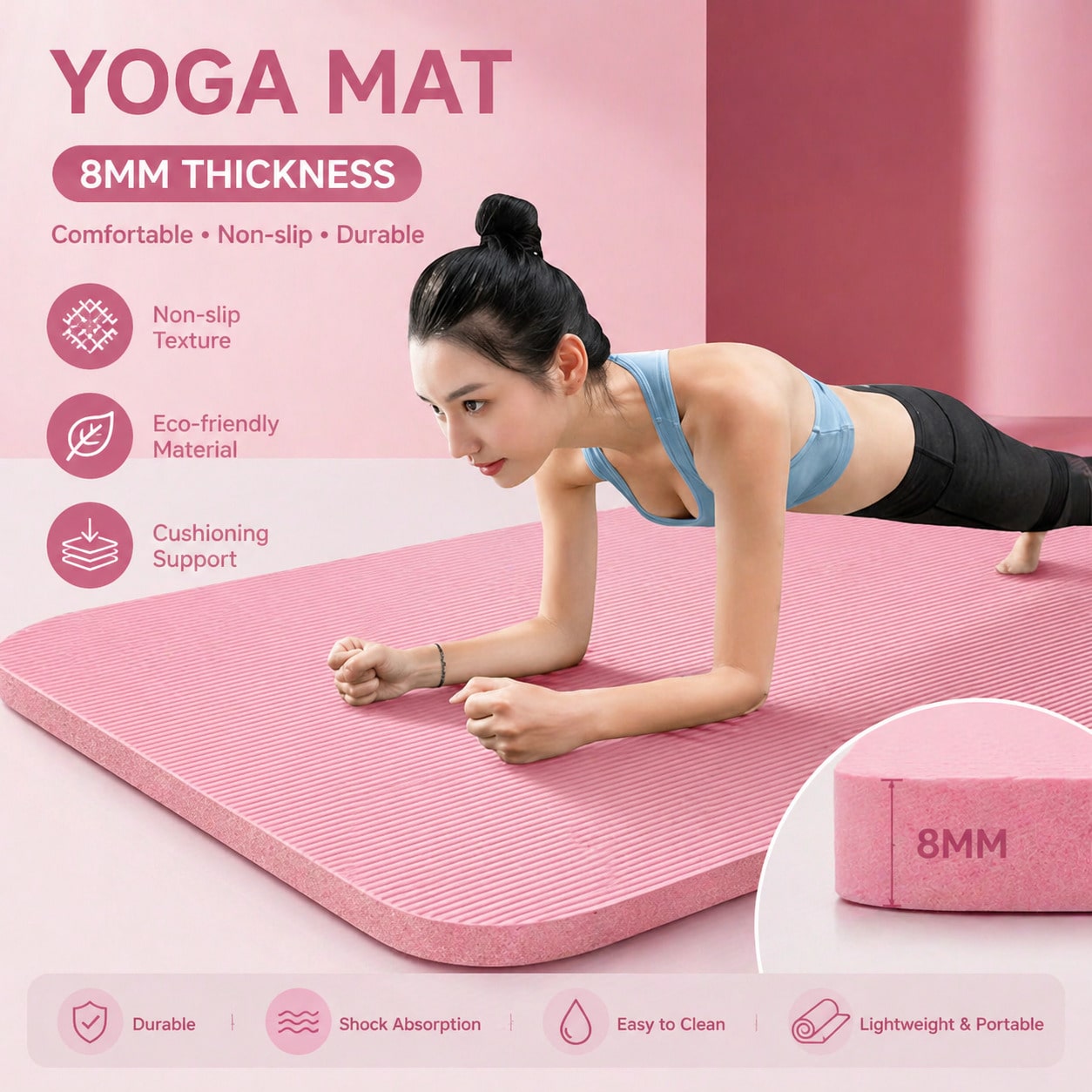 Pilates Yoga Mat - Set Matras Yoga Anti Selip Merah